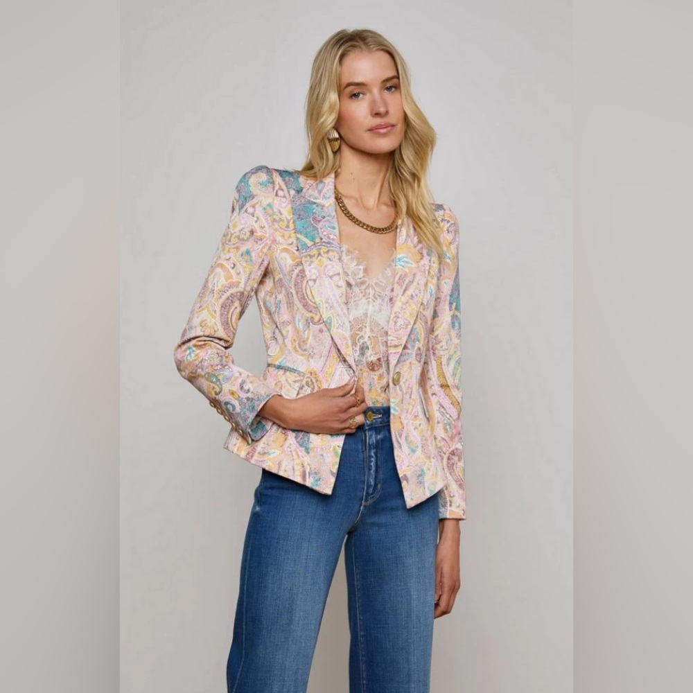 L'AGENCE Pastel Paisley Blazer in Pink, Blue and Cream